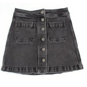 MADEWELL Women's Black Rigid Denim A-Line Button Down 100% Cotton Skirt Size 0